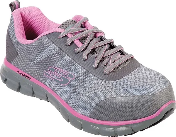 Skechers Women's Work Sure Track Saquenay Alloy Toe Shoe, Size: 5.5, Gray/Pink