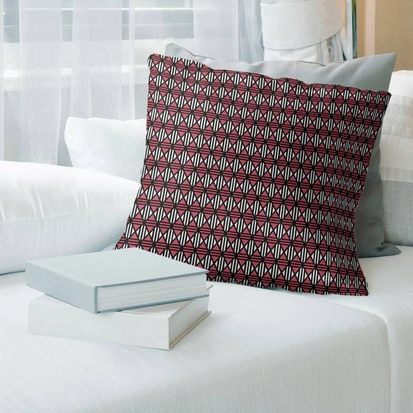 Porch & den Gilmore Classic Lined Diamonds Throw Pillow - 26 x 26 - Red - Polyester