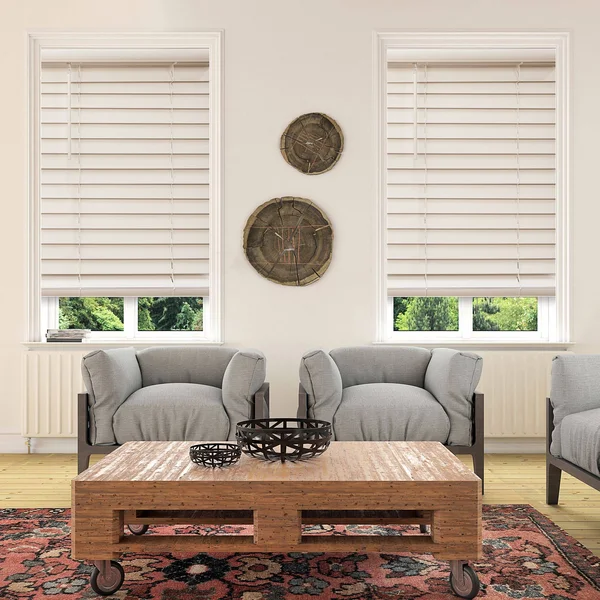 Custom Cut to Order Cordless 64-in. Faux Wood Blinds, White, 42x22 Wide