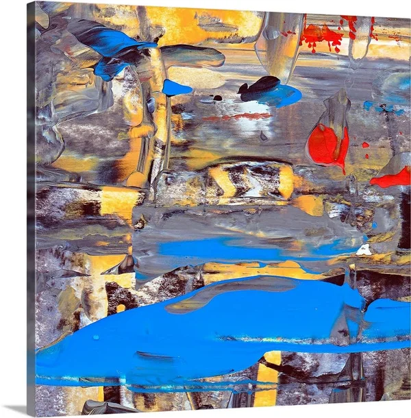 Blue and Yellow Abstract - Large Solid-Faced Canvas Wall Art Print, Great Big Canvas