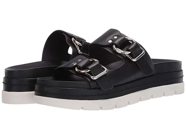 J/Slides Women's Baha Platform Slide Sandals 8.5, Black Leather