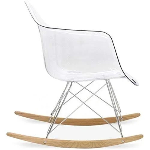 2xhome Clear Mid Century Modern Molded Shell Designer Plastic Rocking Chair Chairs Armchair Arm Chair Patio Lounge Garden Nurser