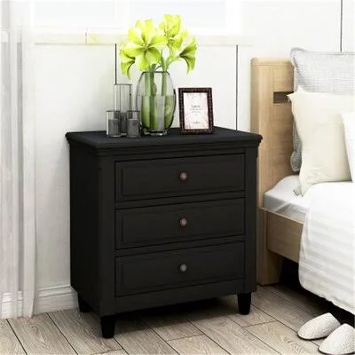 Dobre 3 - Drawer Solid Wood Nightstand Red Barrel Studio Color: Black