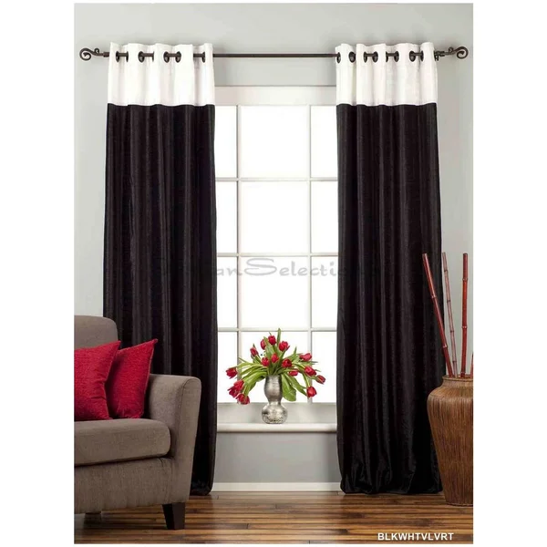 Signature Black and White Ring Top Velvet Curtain Panel - Piece