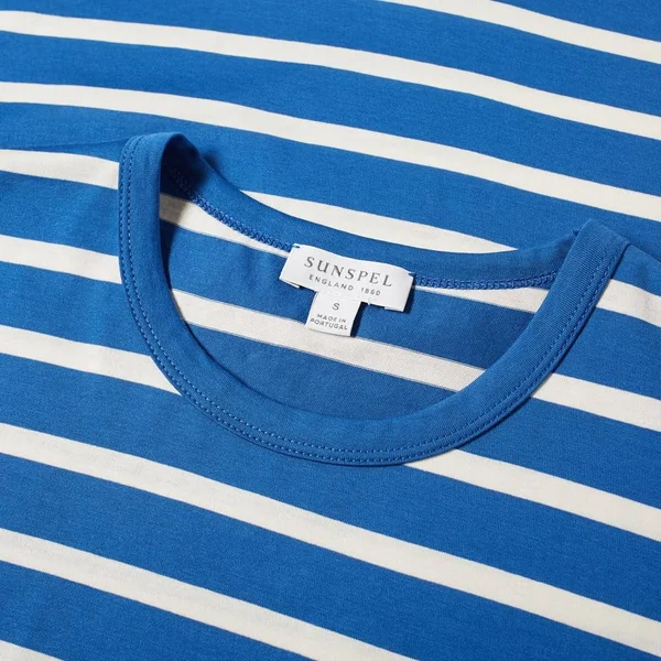 Sunspel Classic Crew Neck Tee Ink & Ecru - Ink & Ecru - Small - 100% Cotton - Men's