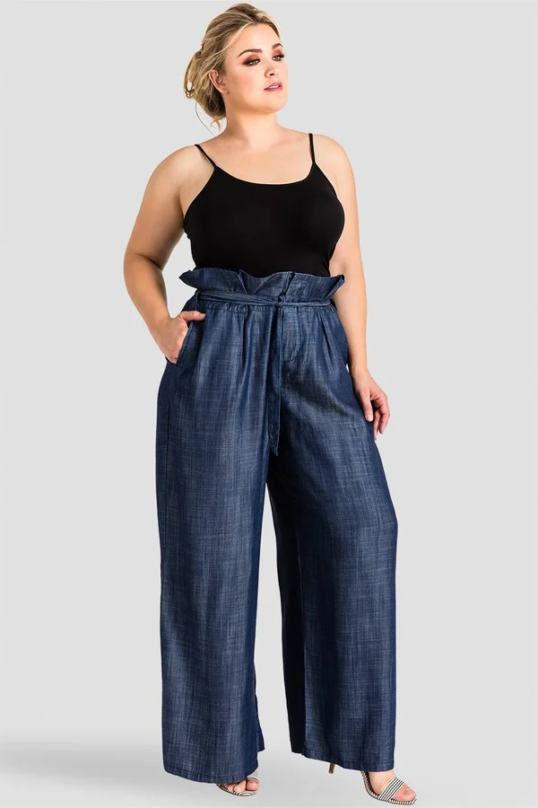 Standards and Practices Women's Plus Cleo Paperbag Palazzo Pants - Dark Blue - Size 2x
