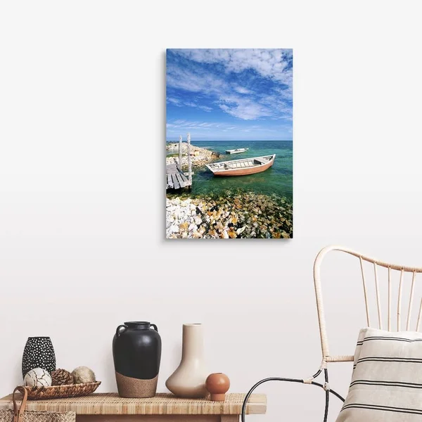 Fishing Boats by Shore - Large Solid-Faced Canvas Wall Art Print, Great Big Canvas
