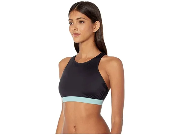 Roxy Fitness Color Block Crop Top Women's Swimwear Anthracite : LG
