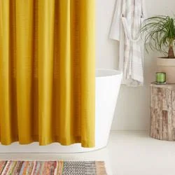 Signature Hardware Cotton Shower Curtain Shower Accessory - Mustard Yellow