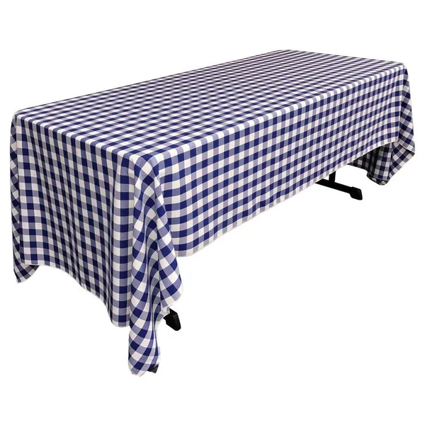 FunFlags TCcheck60x144-RoyalK50 Polyester Gingham Checkered Rectangular Tablecloth - White & Royal Blue - 60 x 144 in.