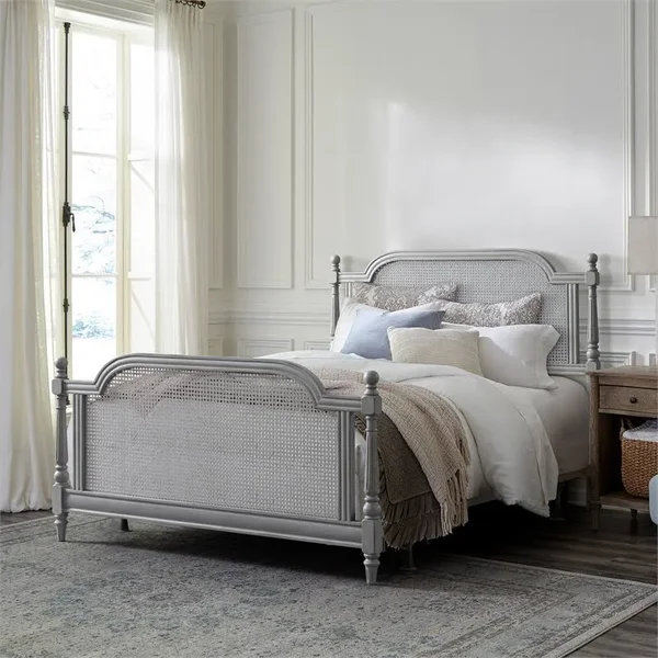 Hillsdale Furniture Melanie Wood and Cane Bed, French Gray (Queen)