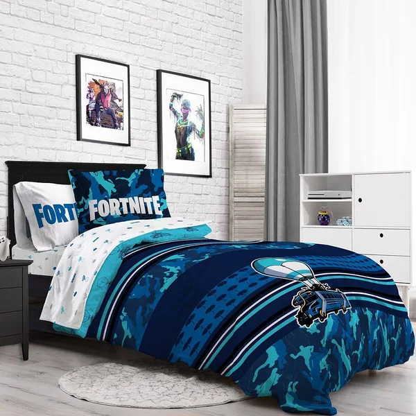 Fortnite Battle Bus Full Bed Set - Blue