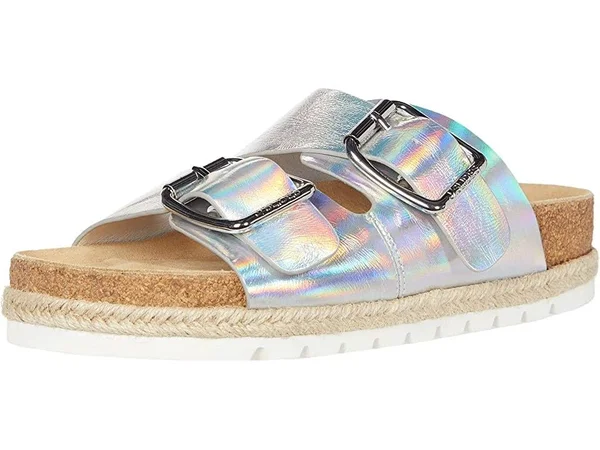 J/Slides Leighton Sandal Silver Metallic Leather - Silver 9 Medium