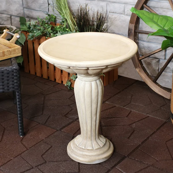 Sunnydaze Grecian Garden Reinforced Concrete Bird Bath - 16-inch