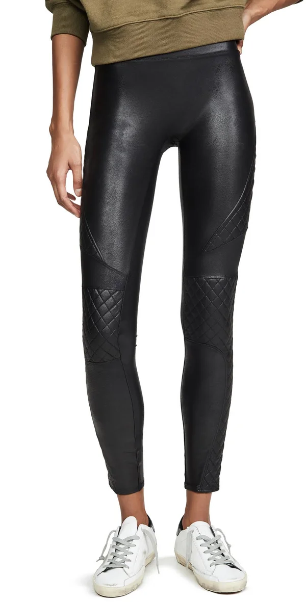 Spanx Faux-Leather Quilted Leggings S, Very Black