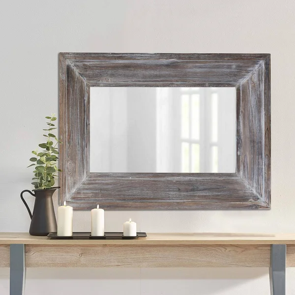 Barnyard Designs Decorative Wall Mirror Rustic Distressed Natural Wood Frame Vertical Hanging
