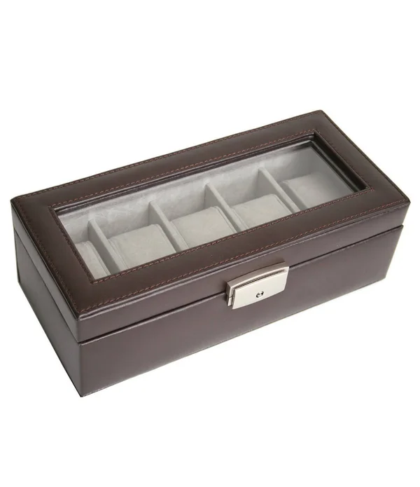 Royce Leather 5 Slot Watch Box Brown