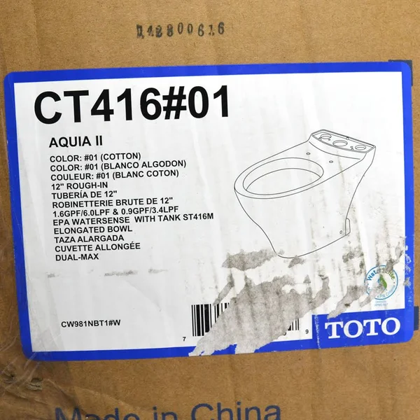 Toto CT41601 Aquia II Elongated Toilet Bowl Only in Cotton White