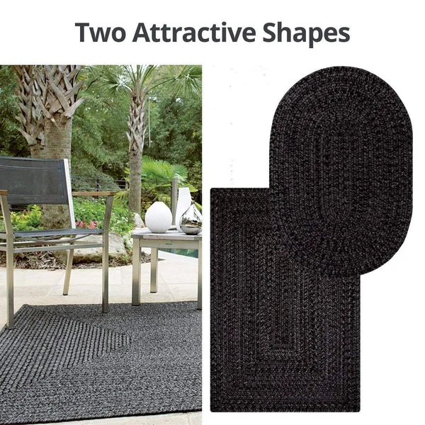 Homespice Decor - 4 x 6& Oval Black Ultra Durable Braided Rug