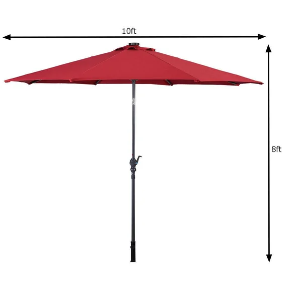 Costway 10ft Patio Solar Umbrella LED Patio Market Steel Tilt w/ Crank (Burgundy)