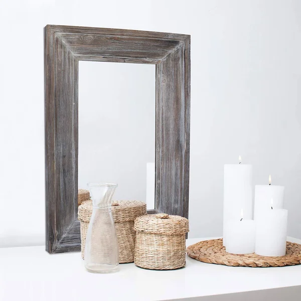 Barnyard Designs Decorative Wall Mirror Rustic Distressed Natural Wood Frame Vertical Hanging