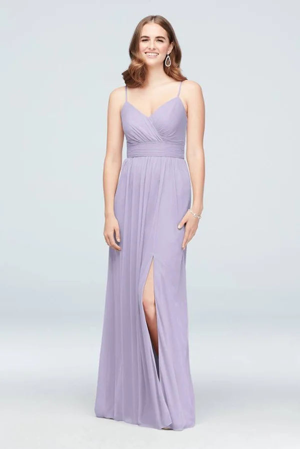 Spaghetti Strap Ruched Waist Mesh Bridesmaid Dress - Iris (Purple), 4
