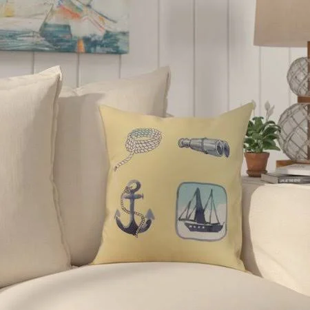 Breakwater Bay Crider Sea Tools Print Indoor/Outdoor Throw Pillow, Yellow
