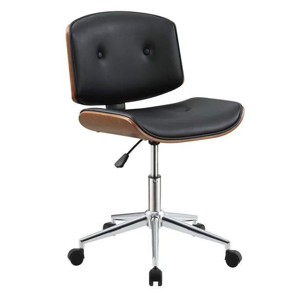Metal & Wooden Office Armless Chair Black & Walnut Brown