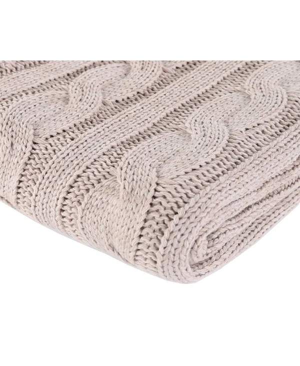 Happycare Textiles Soft Knitted Dual Cable Throw - Blush