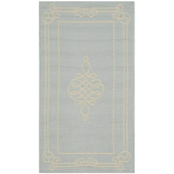 Safavieh Courtyard Aqua & Cream 6&-7x22 x 9&-6x22 Indoor/Outdoor Rug