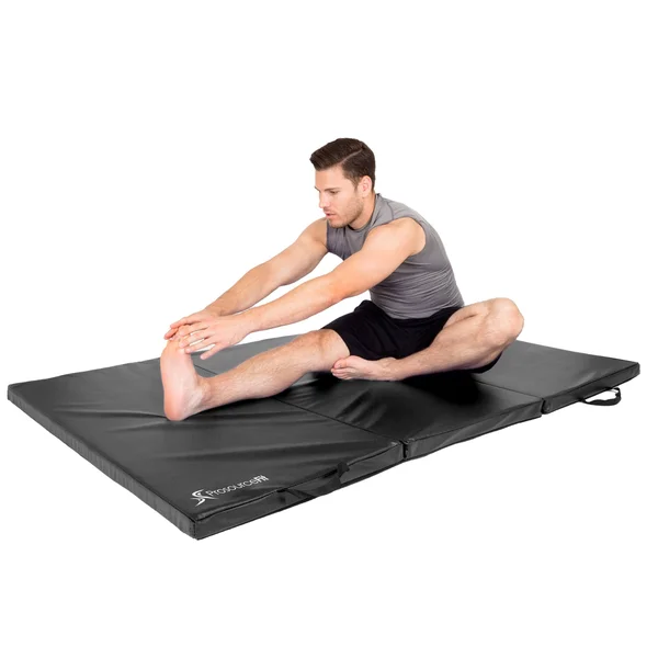 Prosource Tri-Fold Folding Thick 6&x4& Exercise Mat with Carrying Handles for Tumbling/Martial Arts - Black