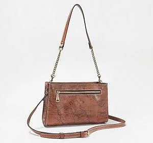 Patricia Nash Leather Turati Top Zip Crossbody W/ShoulderStrap - Signature Map