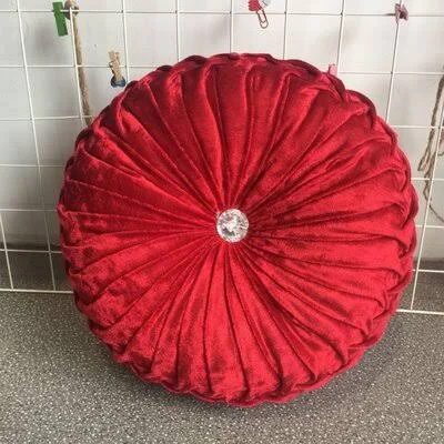 Luxurious Tufted Round Pillow with Pleats House of Hampton Color: Red