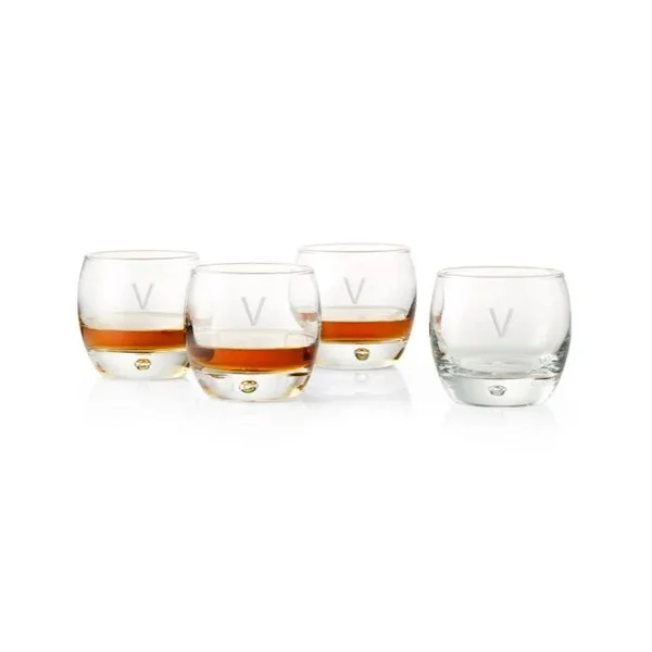 V Monogrammed Whiskey Glasses - Set of 4, Crate & Barrel