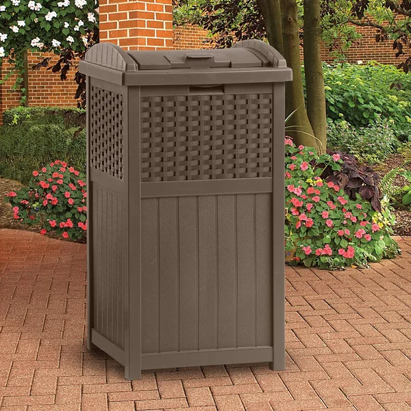 Suncast 33 Gal Resin Wicker Outdoor Garbage Can & 99 Gal Patio Resin Pool Box