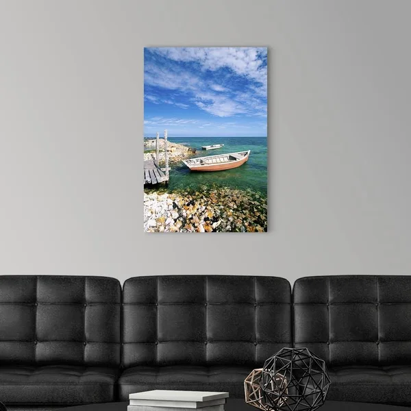 Fishing Boats by Shore - Large Solid-Faced Canvas Wall Art Print, Great Big Canvas