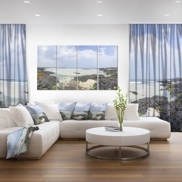 Design Art 'Panorama View of Woljeongri Beach' 4 Piece Photographic Print on Wrapped Canvas Set - Gray