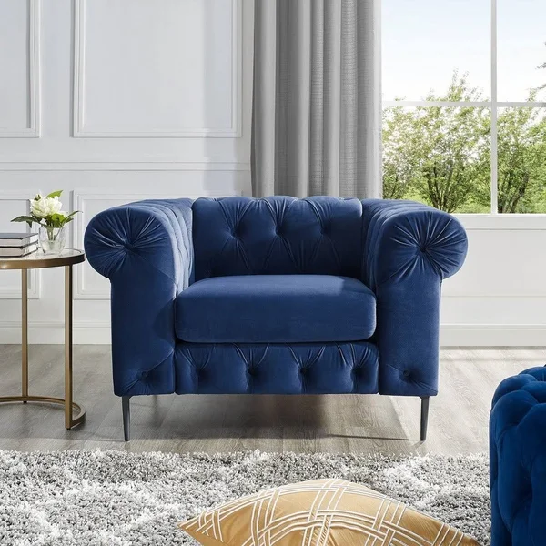 Corvus Prato Tufted Rolled Arm Chesterfield Sofa Chair - Navy Blue