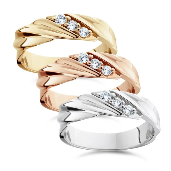 Pompeii3, Inc 14K White Yellow and Rose Gold Men's 1/5ct TDW 3-Stone Diamond Wedding Ring, Size: 6 - Rose, Pink