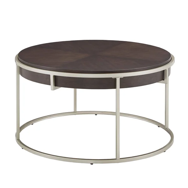 Ervyn Wood and Metal Round Coffee Table Walnut - Inspire Q