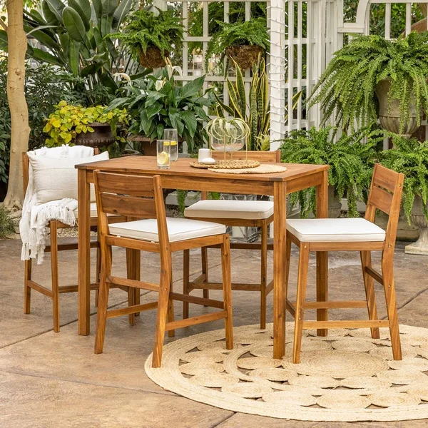 5-Piece Acacia Counter Height Dining Group - Brown - Walker Edison GOWCNT5BR