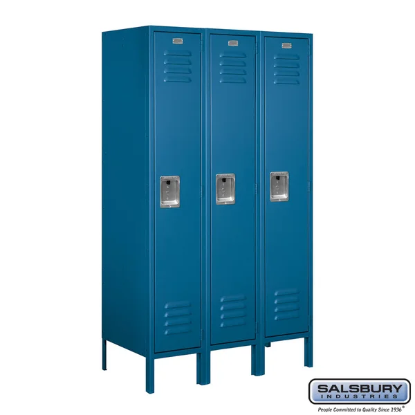 Salsbury Industries Standard Metal Locker - Single Tier - 3 Wide - 5 Feet High - 18 Inches Deep Blue