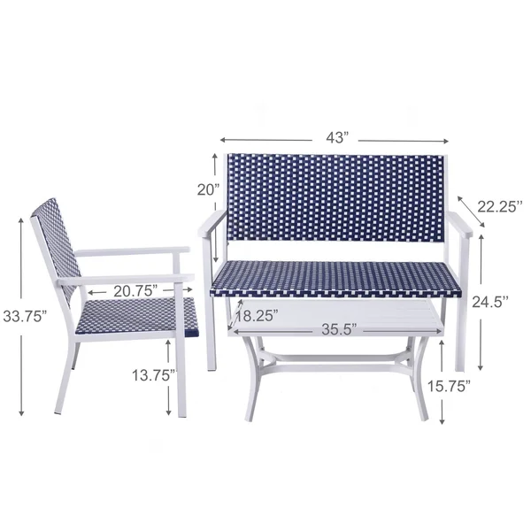 Peaktop 4 Piece Coastal Wicker Patio Conversation Set