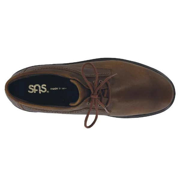 Men's SAS Aden Plain Toe Oxford Brown Leather 9 W