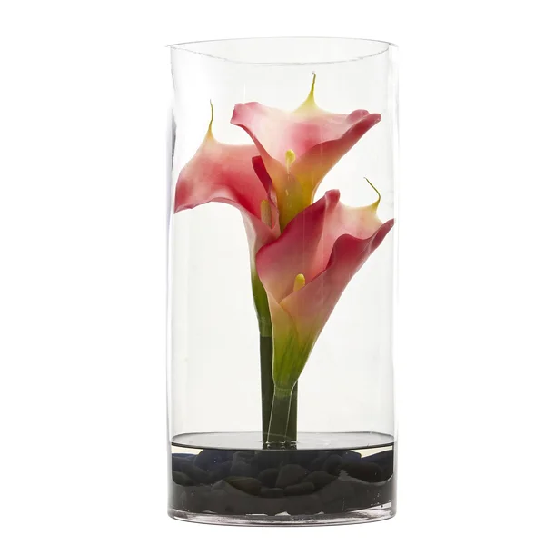 Nearly Natural 12x22 Calla Lily Artificial Arrangement in Cylinder Glass - Cream