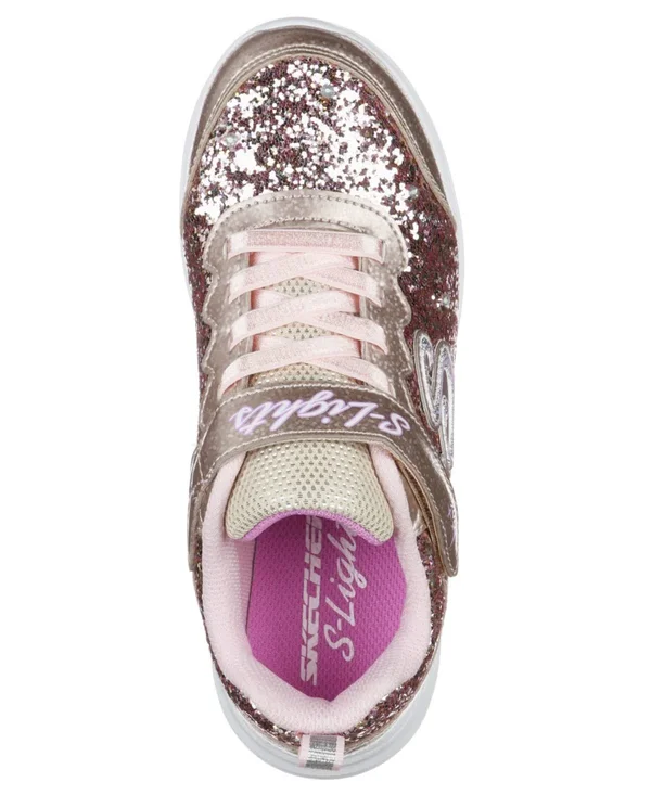Skechers Girls& S Lights Glimmer Kicks Glitter N& Glow Sneaker, Gold/Pink