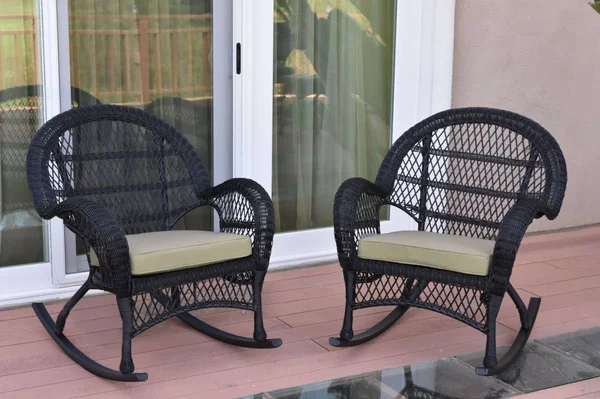 W00211-R-2-FS006 Santa Maria Black Wicker Rocker Chair with Tan Cushion - Set of 2 PR1081435