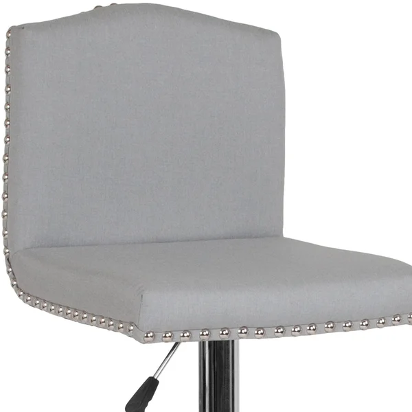 Bellagio Contemporary Adjustable Height Barstool with Accent Nail TRIM, Light Gray Fabric