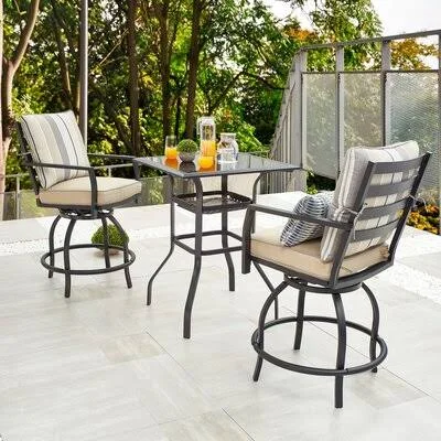Alcott Hill Zaina 3 Piece Bistro Set with Cushions - Black