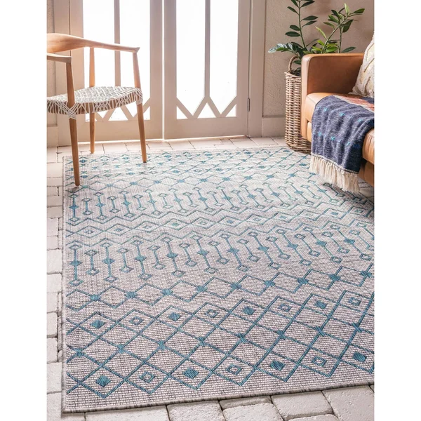 Unique Loom Outdoor Tribal Trellis Rug (5& x 8& - Gray)